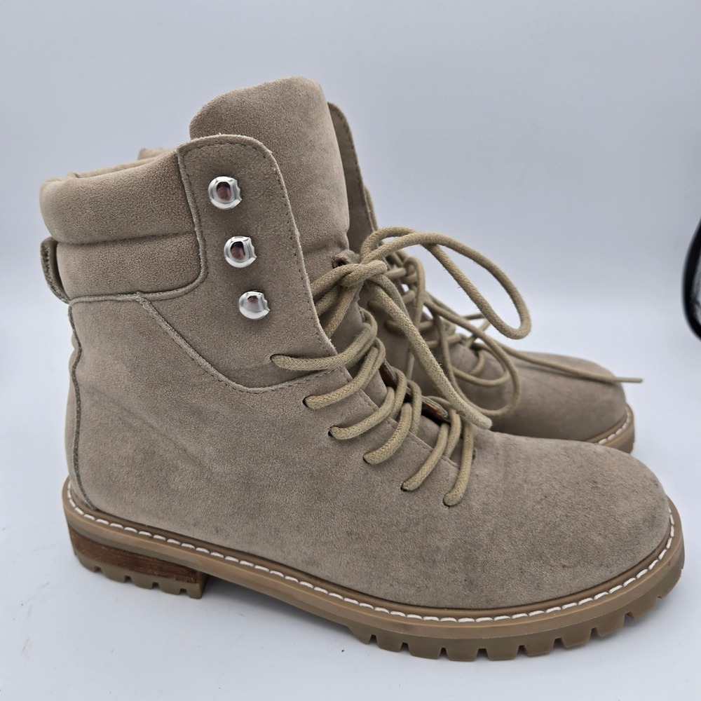 VICI Womens Ankle‎ Boots Size 7 Lace Up Combat Lug Sole Tan Taupe Casual